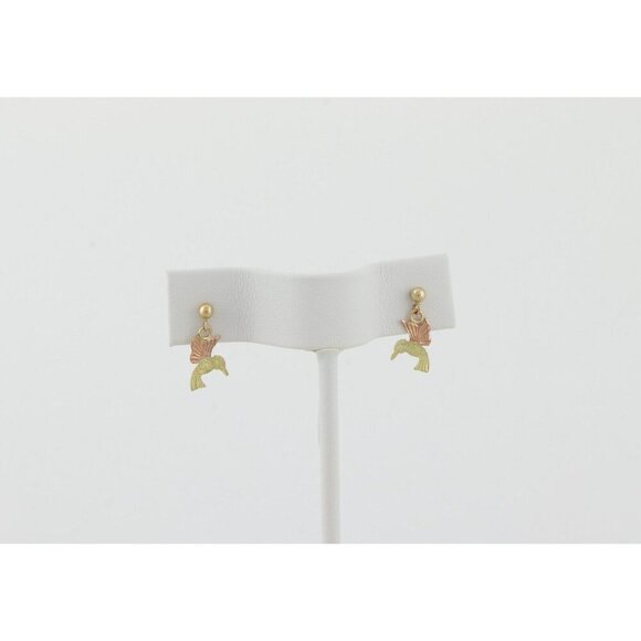 10k Yellow Gold Black Hills Gold Hummingbird Earrings Dangle Drop 5/8" x 1/4" - Picture 6 of 7